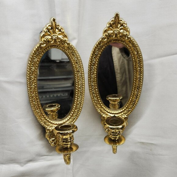 Vintage Home Interiors Gold Mirrored Candleholders Sconce - Picture 3 of 9
